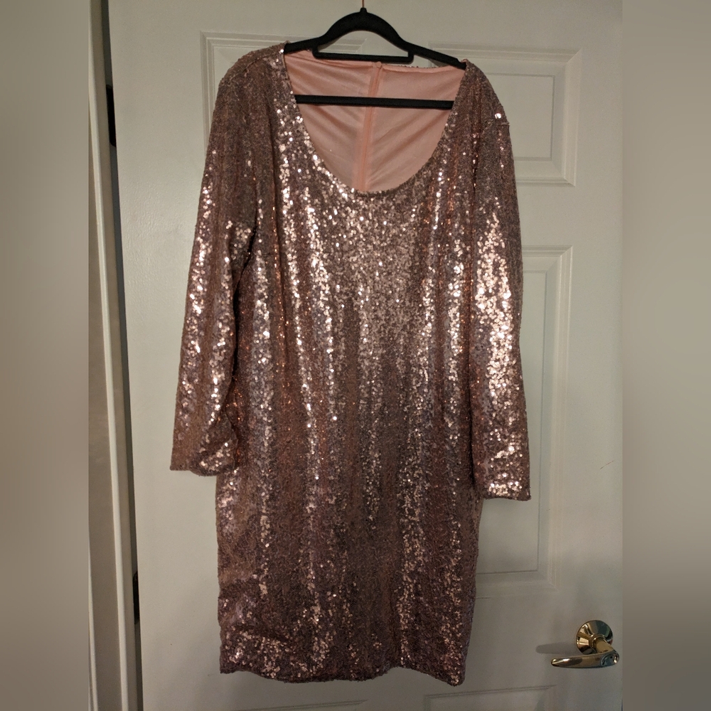 Rose Gold Long-Sleeved Sequin Dress Plus
